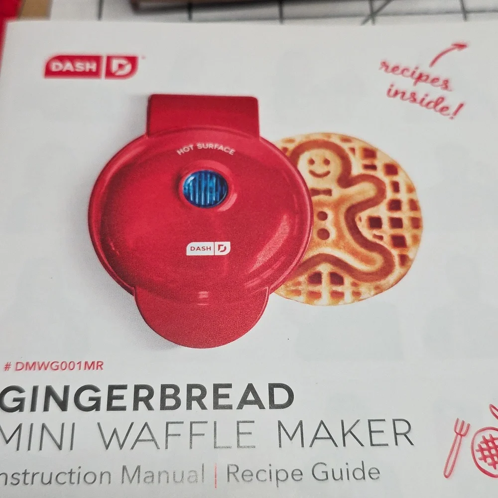 Compact Red Waffle Maker, Mini Gingerbread Man Maker, Dash, NIB